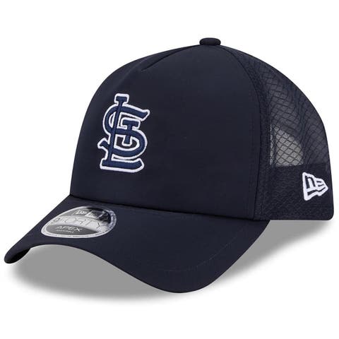 Men's New Era Navy St. Louis Cardinals 2026 Batting Practice Apex 9FORTY Adjustable Trucker Hat
