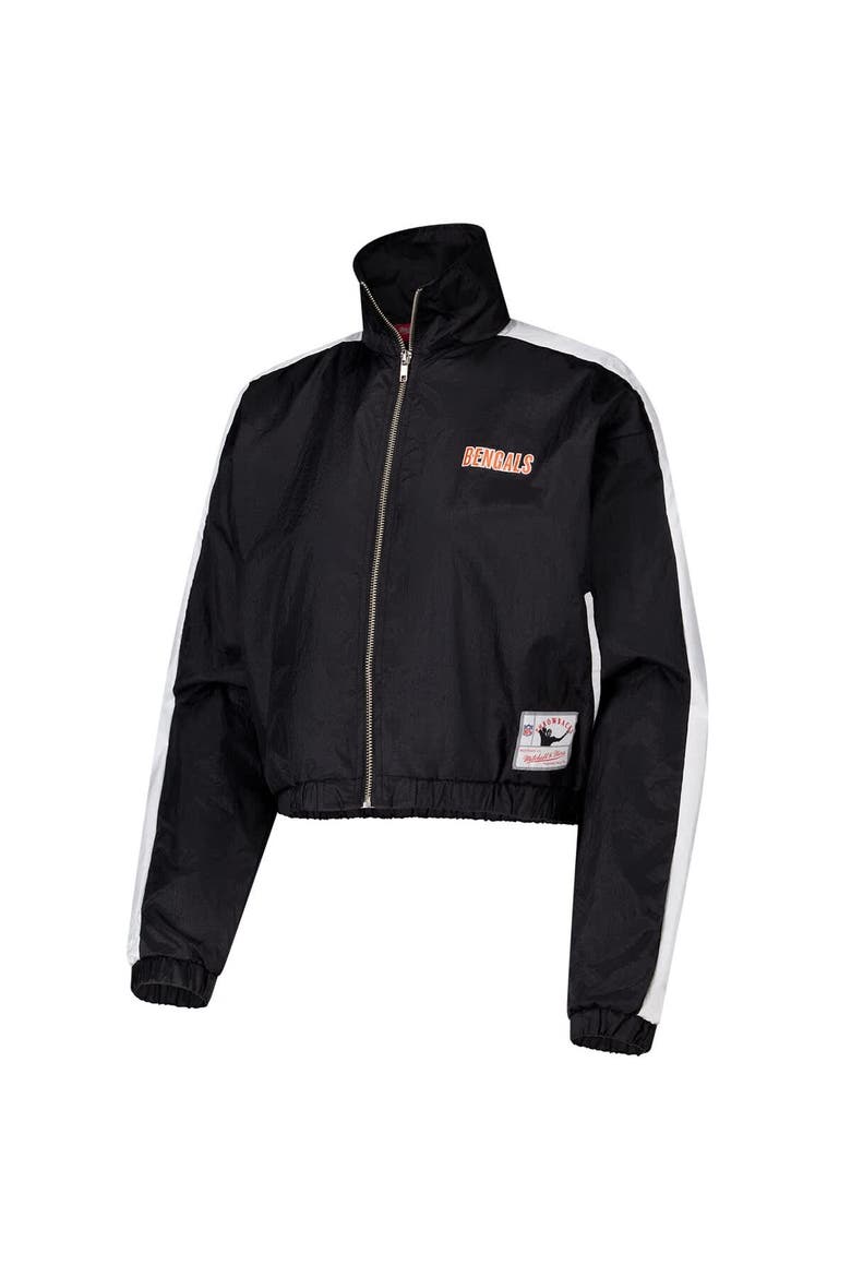 Women's Mitchell & Ness Black Cincinnati Bengals Nylon Cropped Full-Zip Jacket, Alternate, color, Black