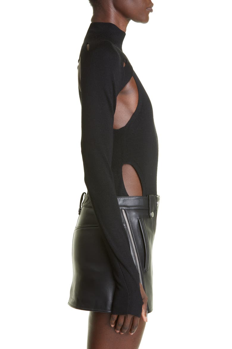 Lock Slit Layered Merino Wool Sweater, Alternate, color, BLACK/ BLACK