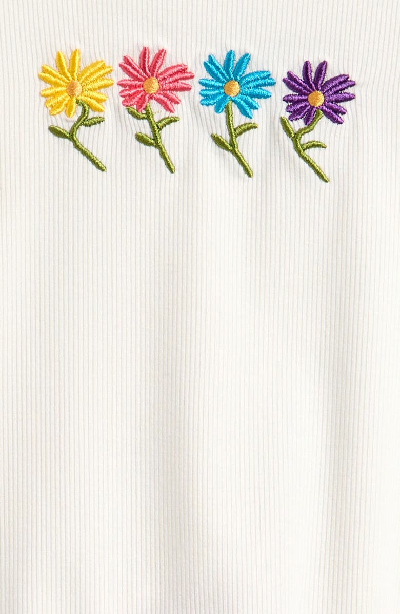 Cotton Emporium Kids' Floral Embroidered Rib T-Shirt, Alternate, color, White