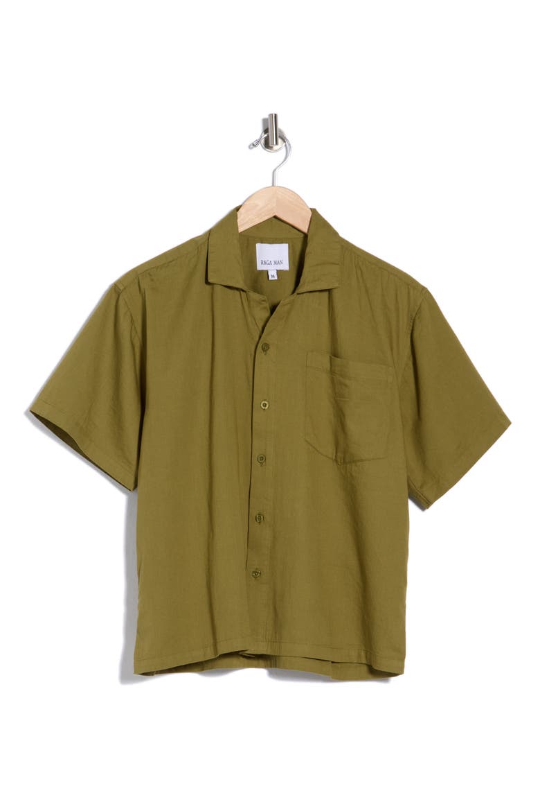 Short Sleeve Cotton Button-Up Shirt, Alternate, color, OLIVE