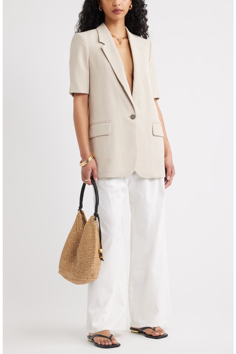 Curator Crepe Short Sleeve Blazer, Alternate, color, GREY FEATHER