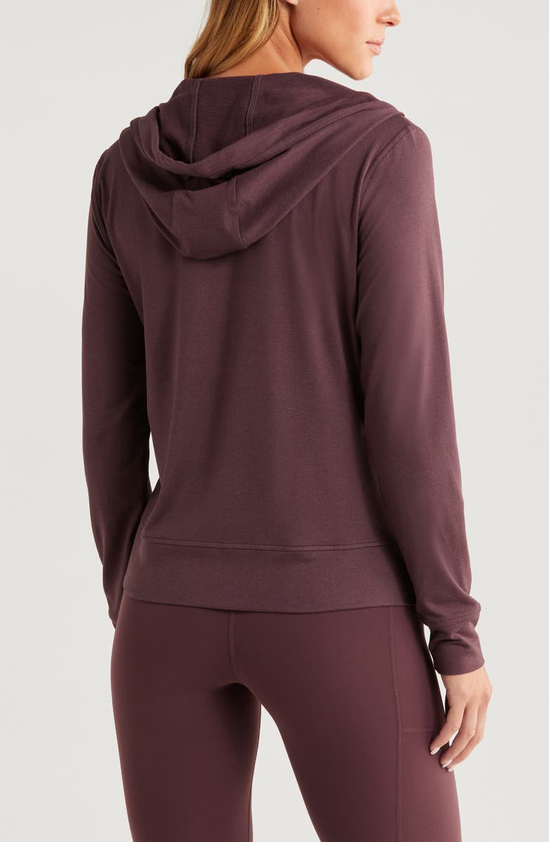 Zella Restore Soft Zip-Up Hoodie, Alternate, color, Burgundy Fudge