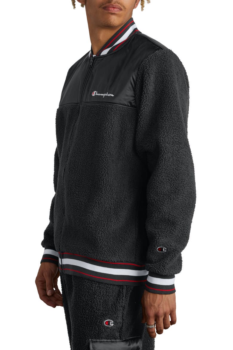 Fleece Baseball Jacket, Alternate, color, BLACK