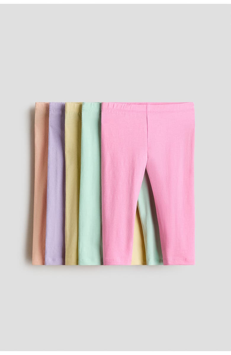 H&M 5-pack Cotton Capri Leggings, Main, color, Pink/Mint Green