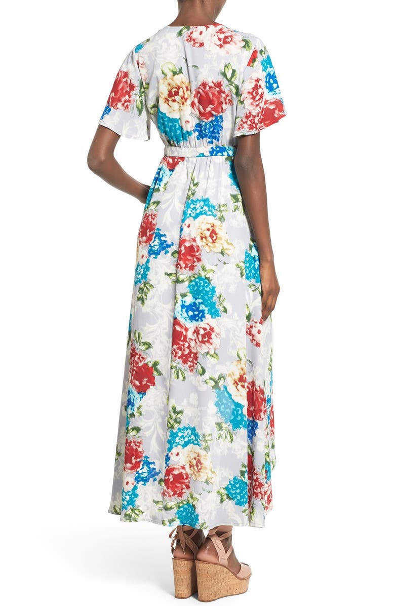 June & Hudson Floral Print High/Low Wrap Dress, Alternate, color, 