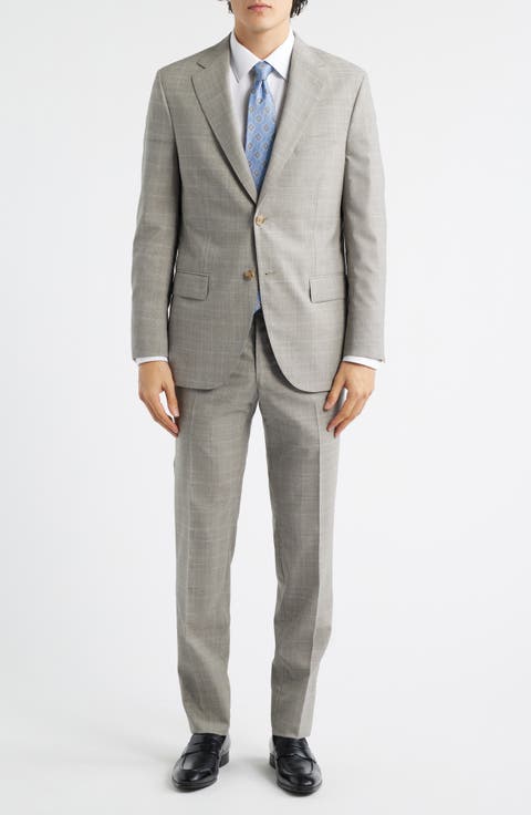 Hartford Classic Fit Tan Glen Check Wool Suit (Regular & Big)