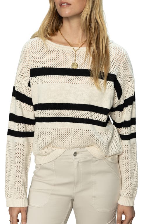 Sanctuary Sporty Stripe Open Knit Sweater In Eco Natural