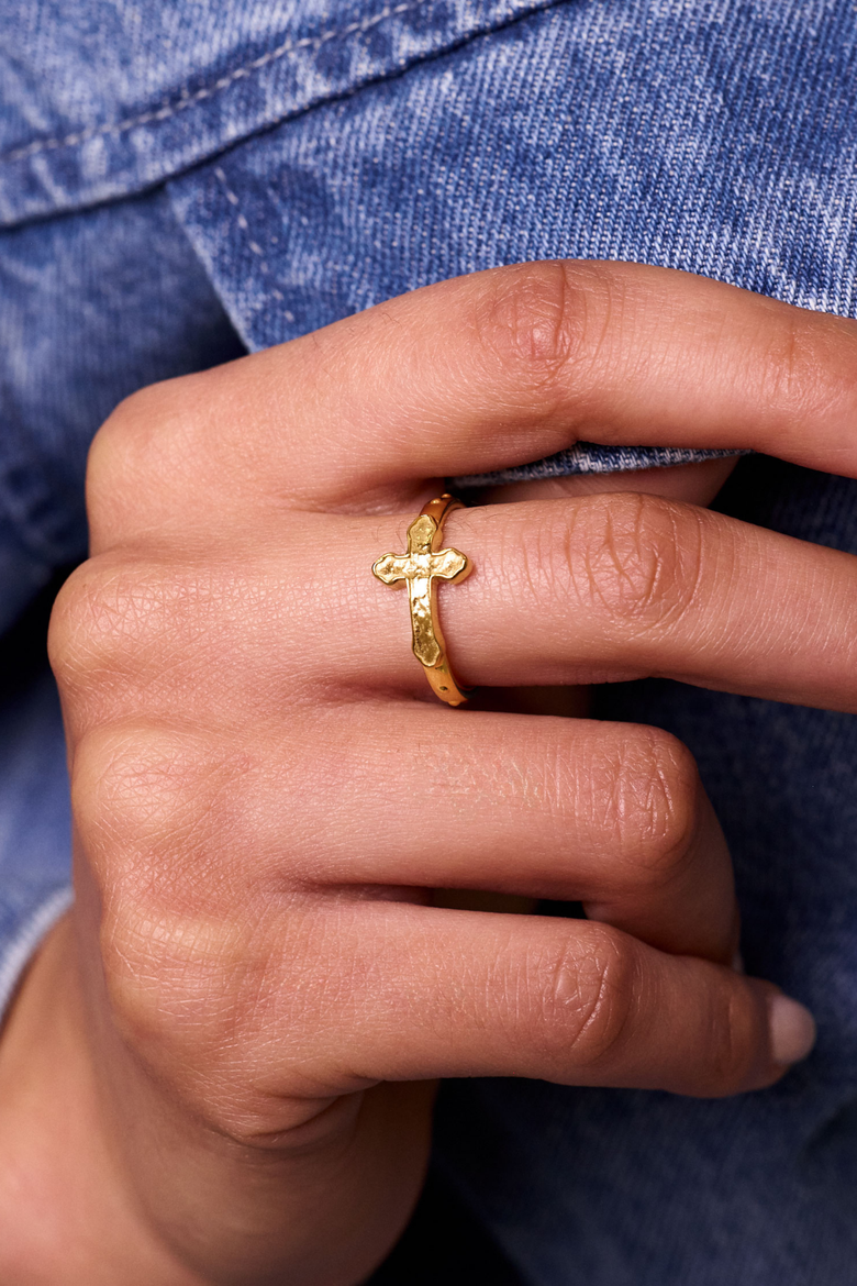 Cross Ring, Alternate, color, Gold