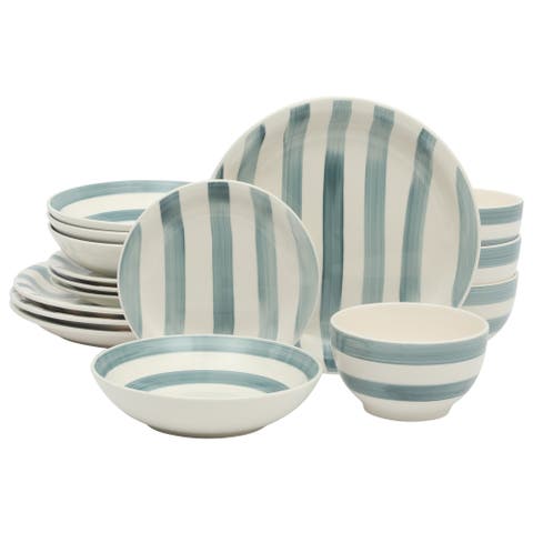 Kenwood Shores 16 Piece Stoneware Plates and Bowls Dinnerware Set