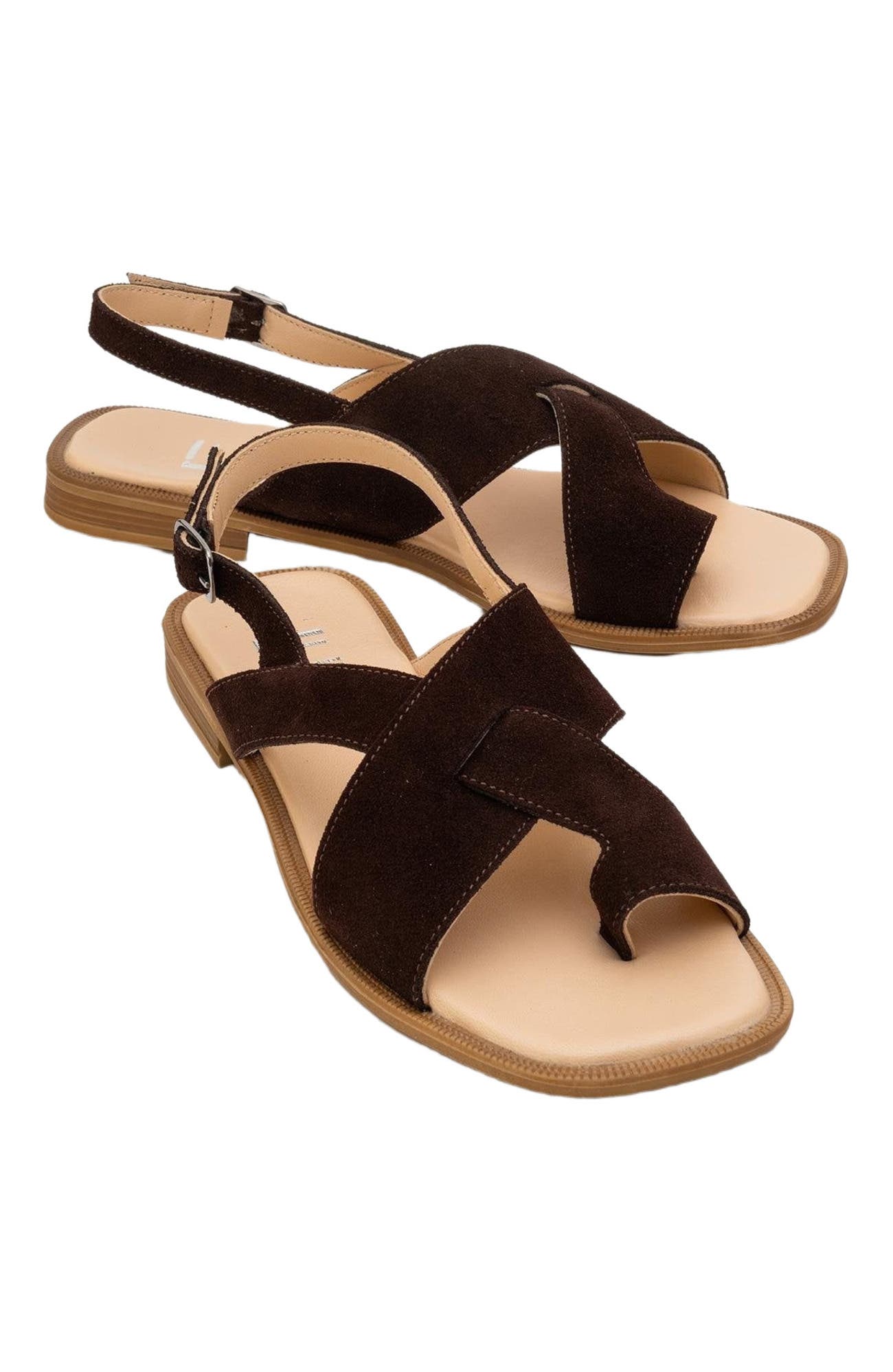Louna Leather Thong Sandals, Alternate, color, Brown Suede Leather