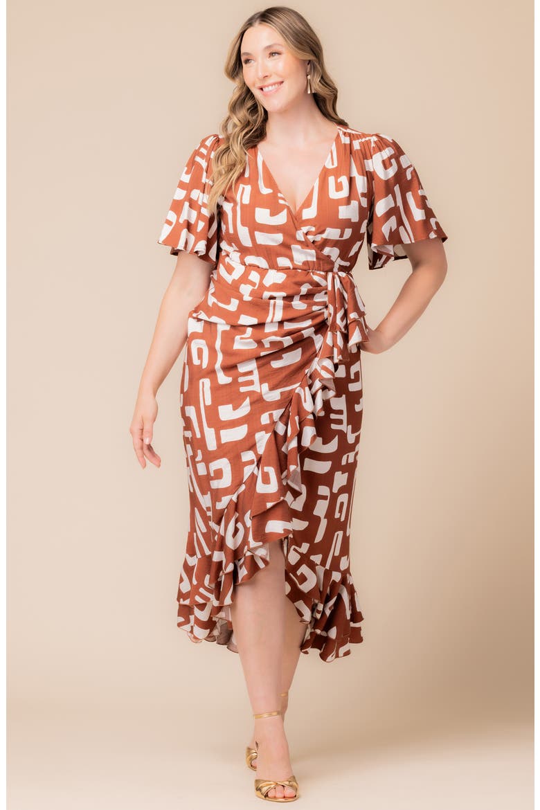 Alexandra Floral Print Ruffle Wrap Front Maxi Dress, Alternate, color, CHOCOLATE ABSTRACTION