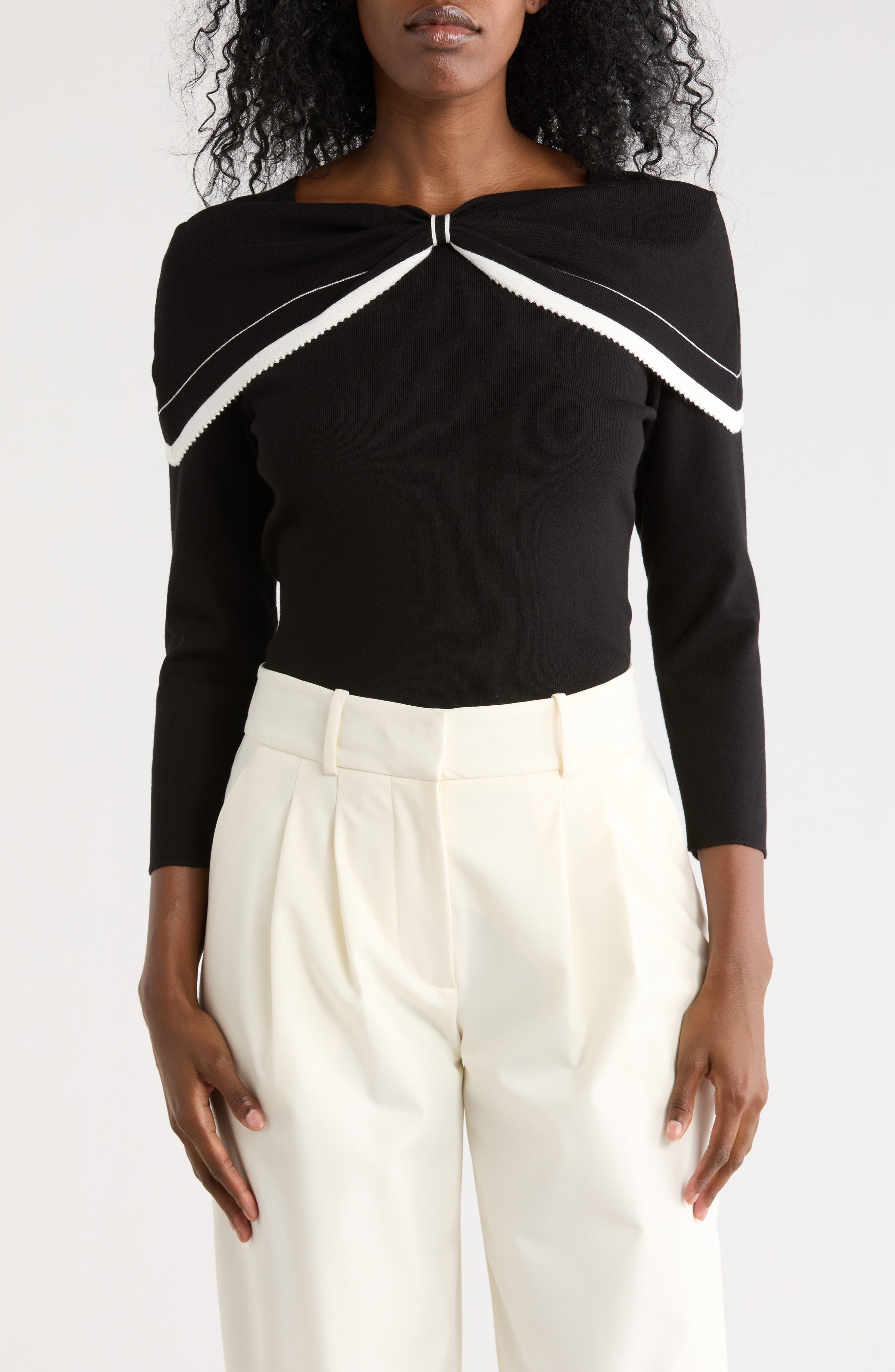 Adrianna Papell Bow Off the Shoulder Sweater