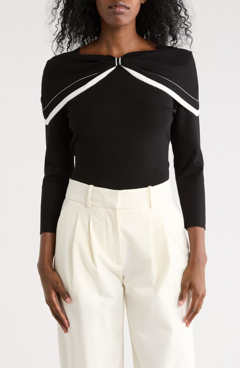 Adrianna Papell Bow Off the Shoulder Sweater, Main, color, Black/ Ivory