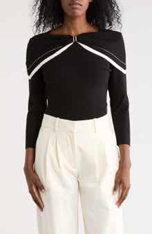 Adrianna Papell Bow Off the Shoulder Sweater