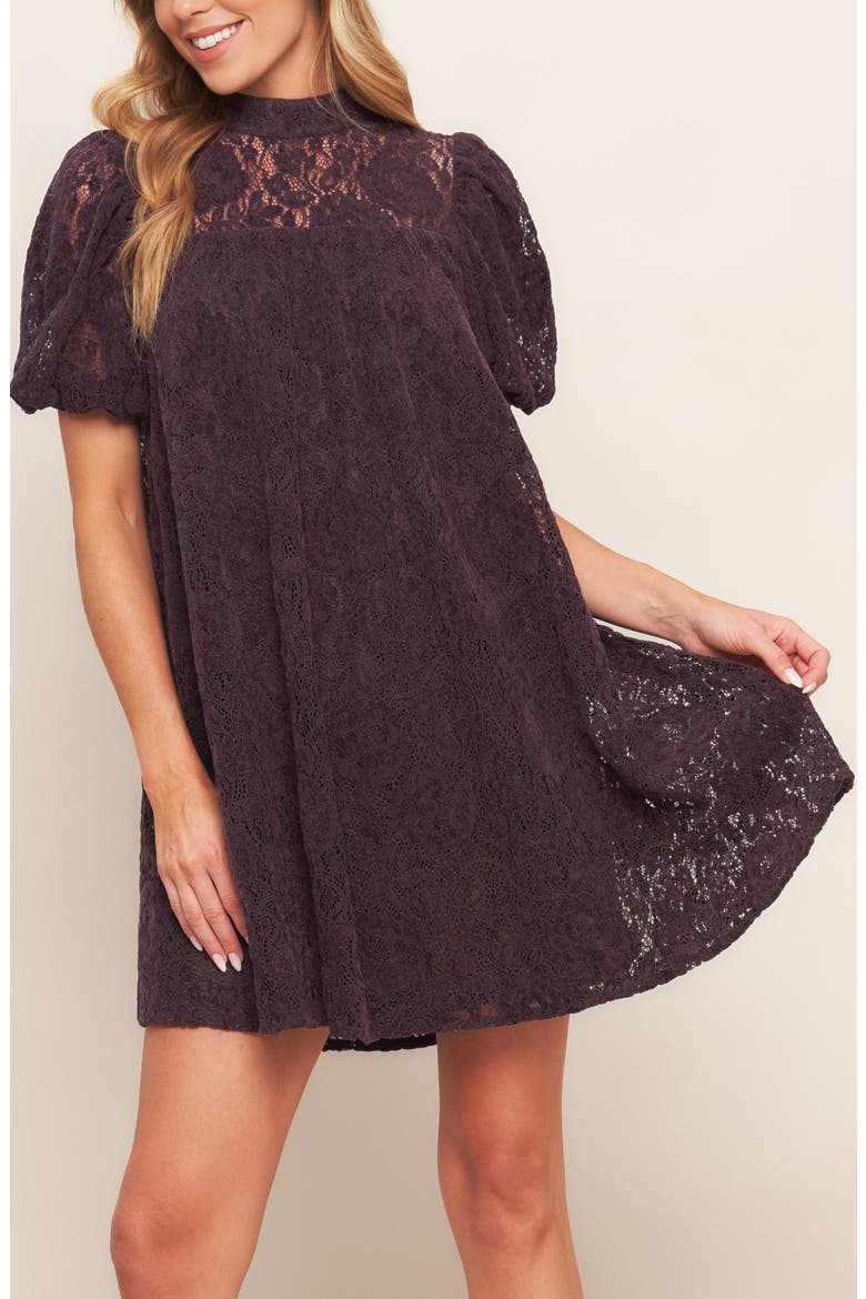 Puff Sleeve Babydoll Minidress, Alternate, color, WINE