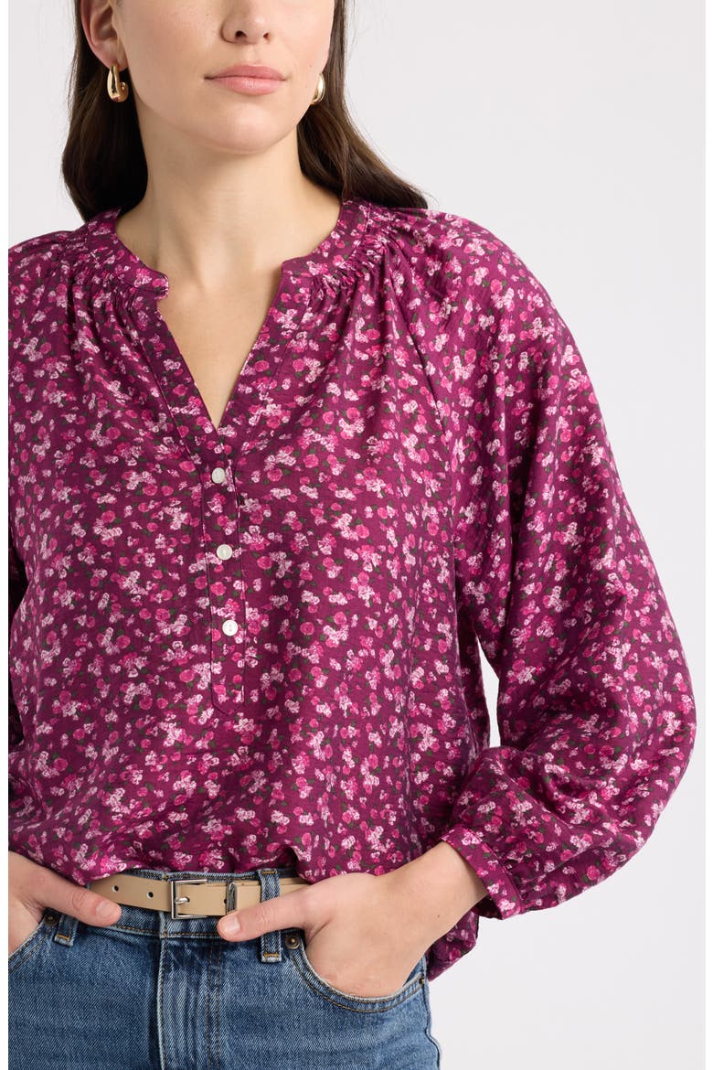 Gathered Popover Shirt, Alternate, color, PURPLE- PINK GARDEN DITSY