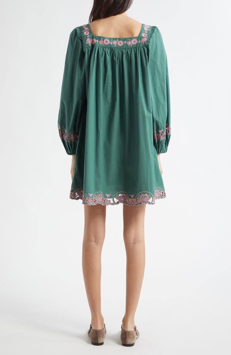 MILLE Lovina Embroidered Detail Long Sleeve Cotton Shift Dress, Alternate, color, Palm Eyelet