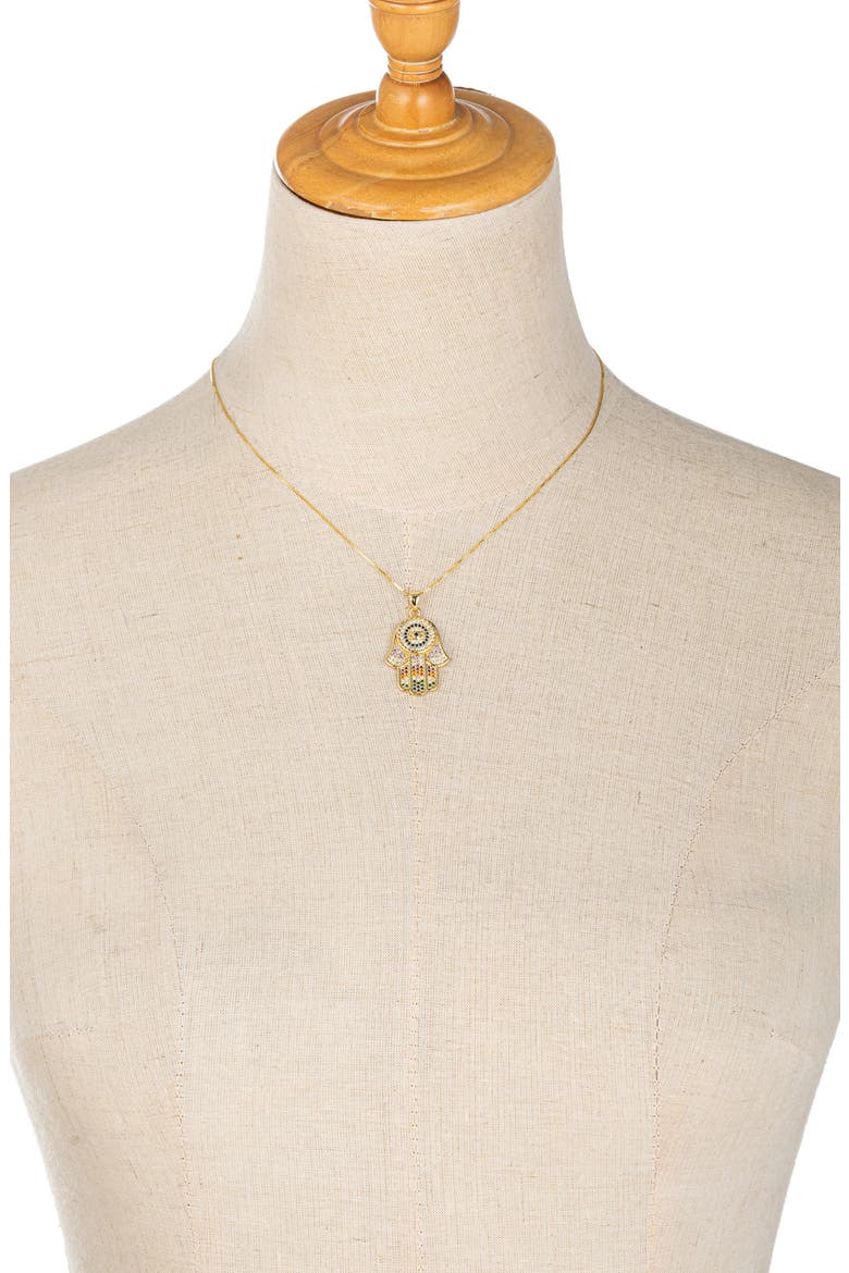 Clair Rainbow CZ Hamsa Pendant Necklace, Alternate, color, GOLD