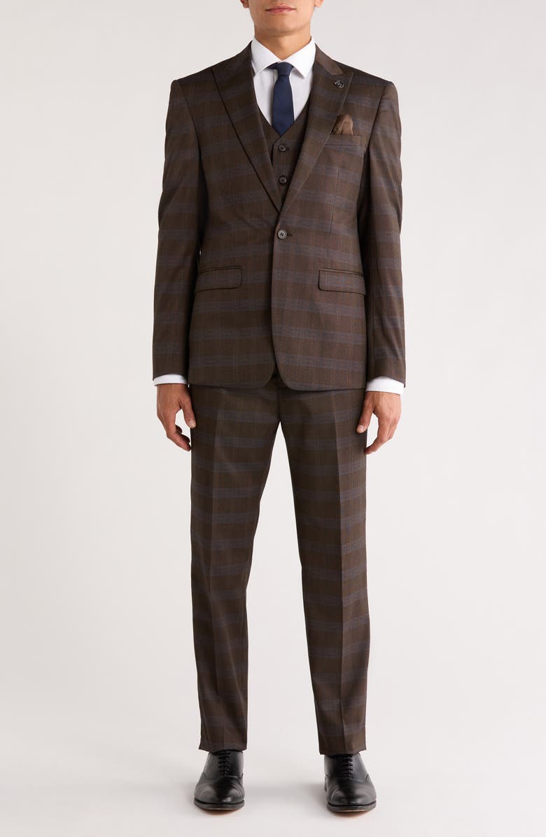 ZEGARIE Glen Plaid Mélange 3-Piece Suit, Main, color, Brown