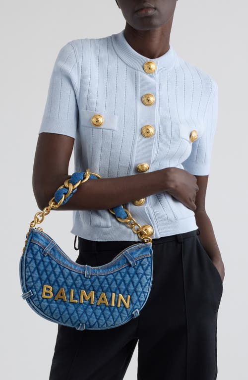 Balmain 1945 Soft Moon Quilted Denim Hobo Bag In 6ff Denim