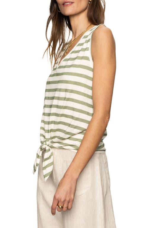 Sanctuary Traveler Twist Sleeve Tee In Light Ecru Olive Stripe In Sage Muslin