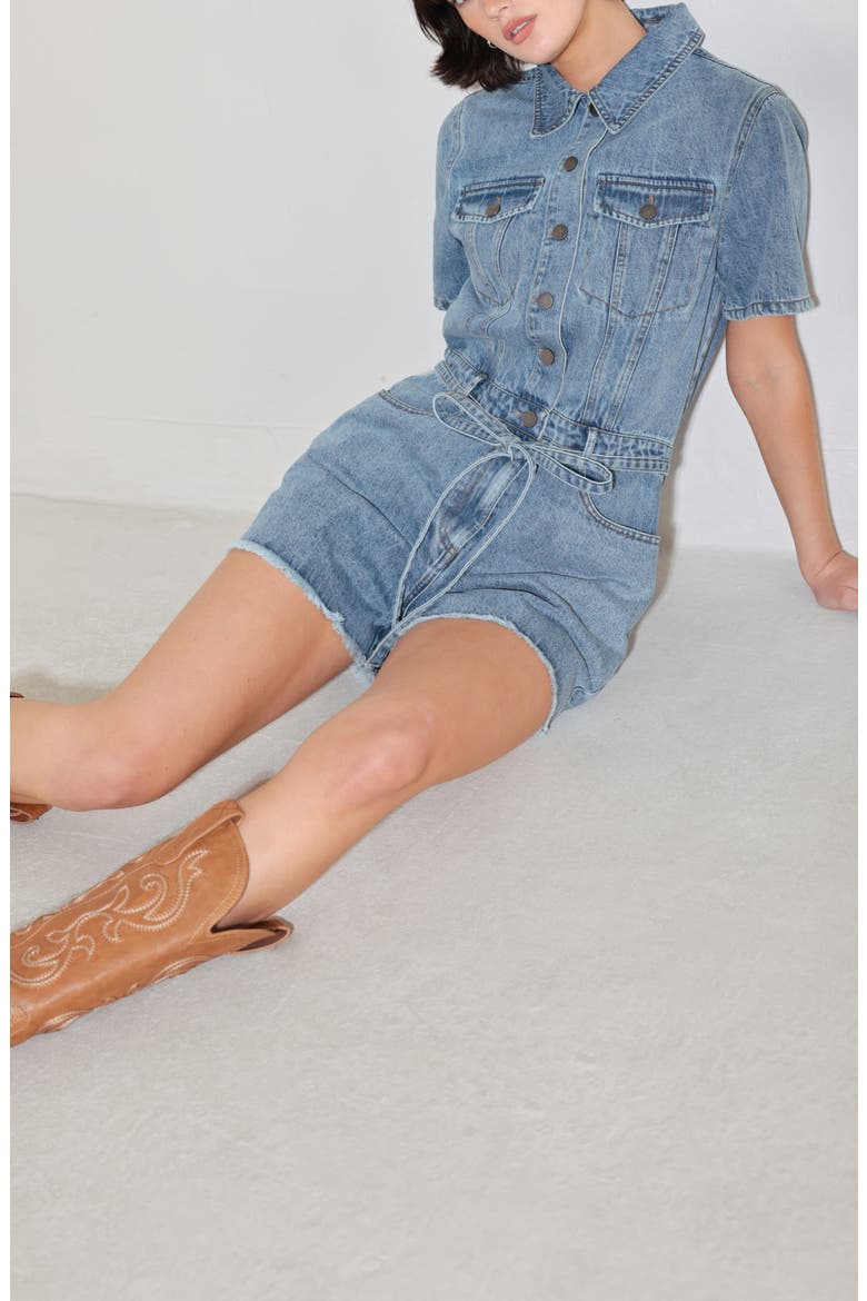 Washed Denim Romper, Alternate, color, INDIGO