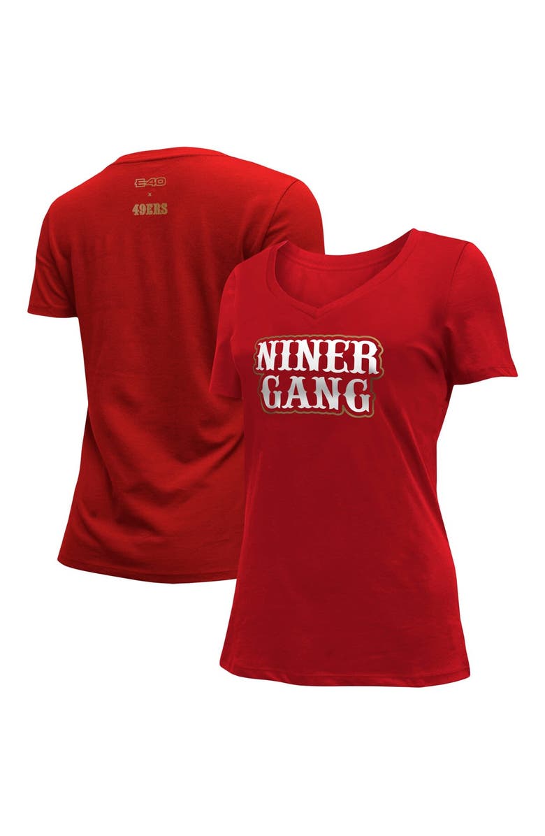 New Era Women's New Era Scarlet San Francisco 49ers E-40 Niner Gang V-Neck T-Shirt, Main, color, 