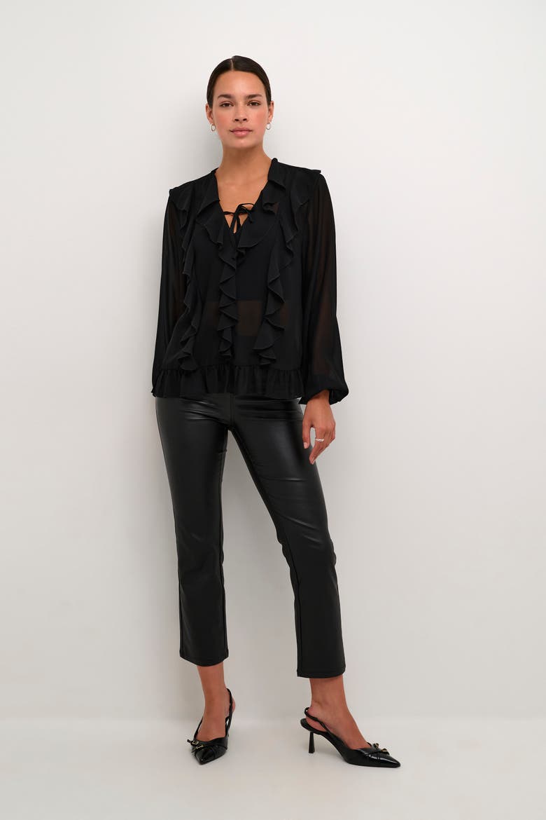 Kaninna V-Neck Ruffles Chiffon Blouse, Alternate, color, Black Deep