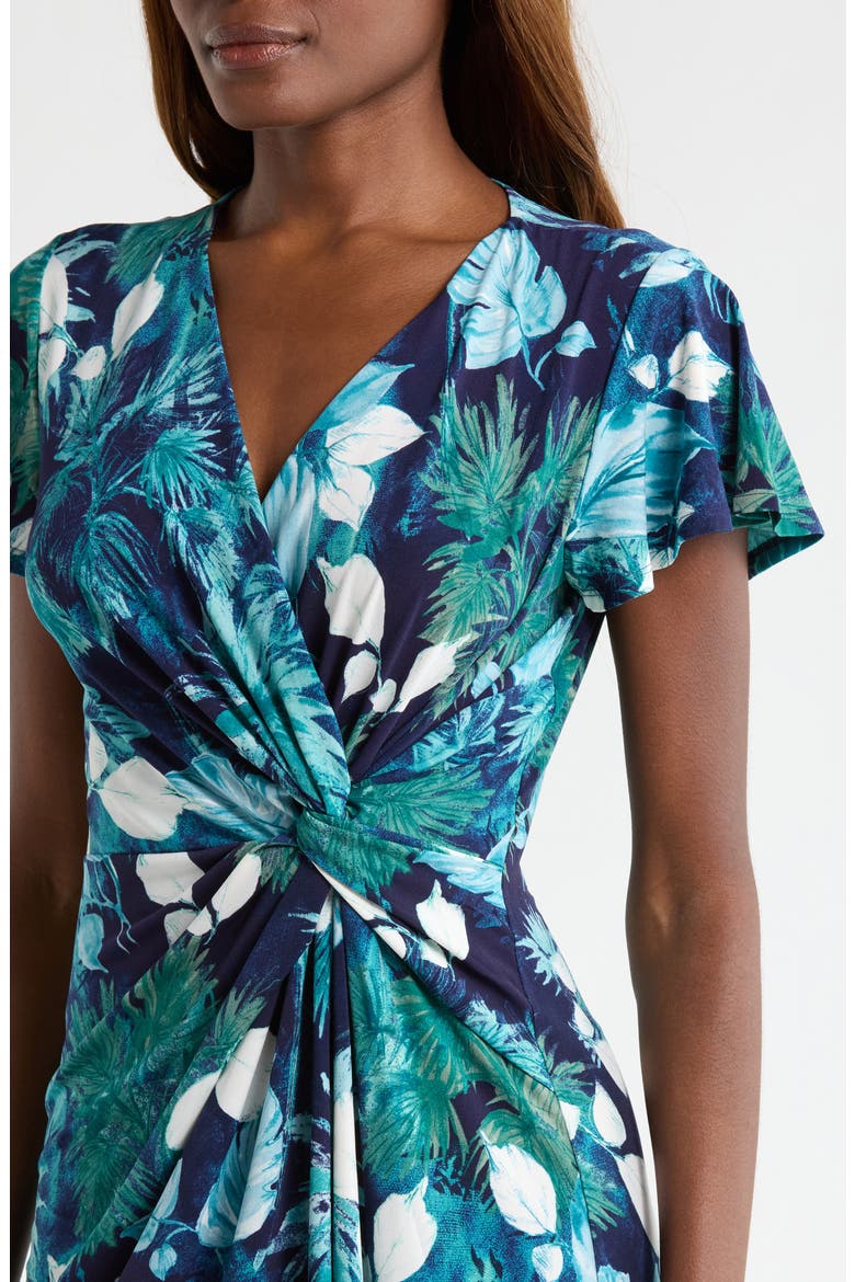 Sophia Serene Palms Flutter Sleeve Faux Wrap Dress, Alternate, color, COASTLINE