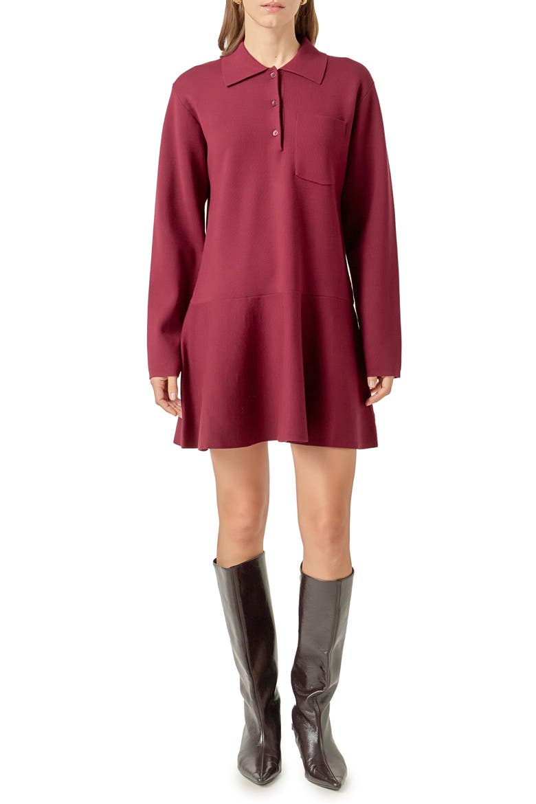 Long Sleeve Knit Minidress, Main, color, BURGUNDY