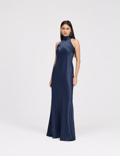 Angelica High Neck Satin Maxi Dress