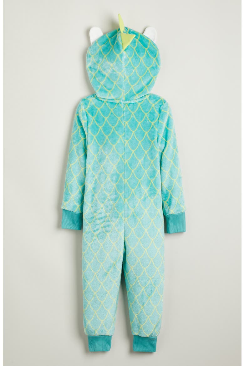 Kids' Hooded Fleece Sleeper Romper, Alternate, color, GREEN DRAGON SCALE