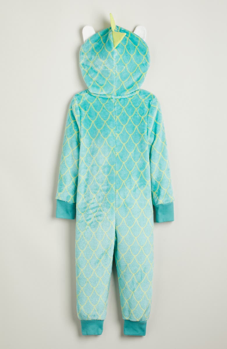 Nordstrom Kids' Hooded Fleece Sleeper Romper, Alternate, color, Green Dragon Scale