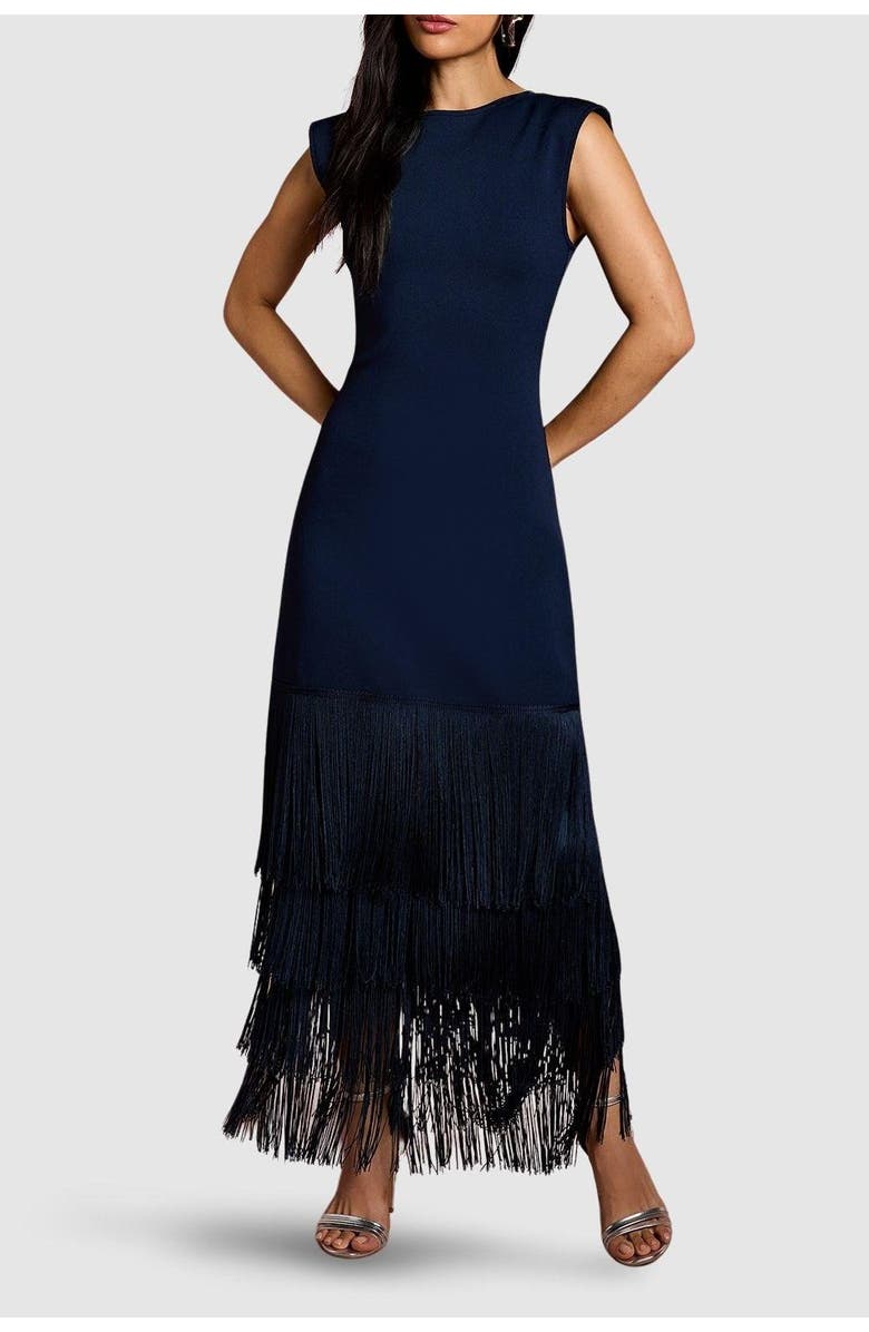 Coast Bandage Knit Fringed Hem Midi Dress, Alternate, color, Navy