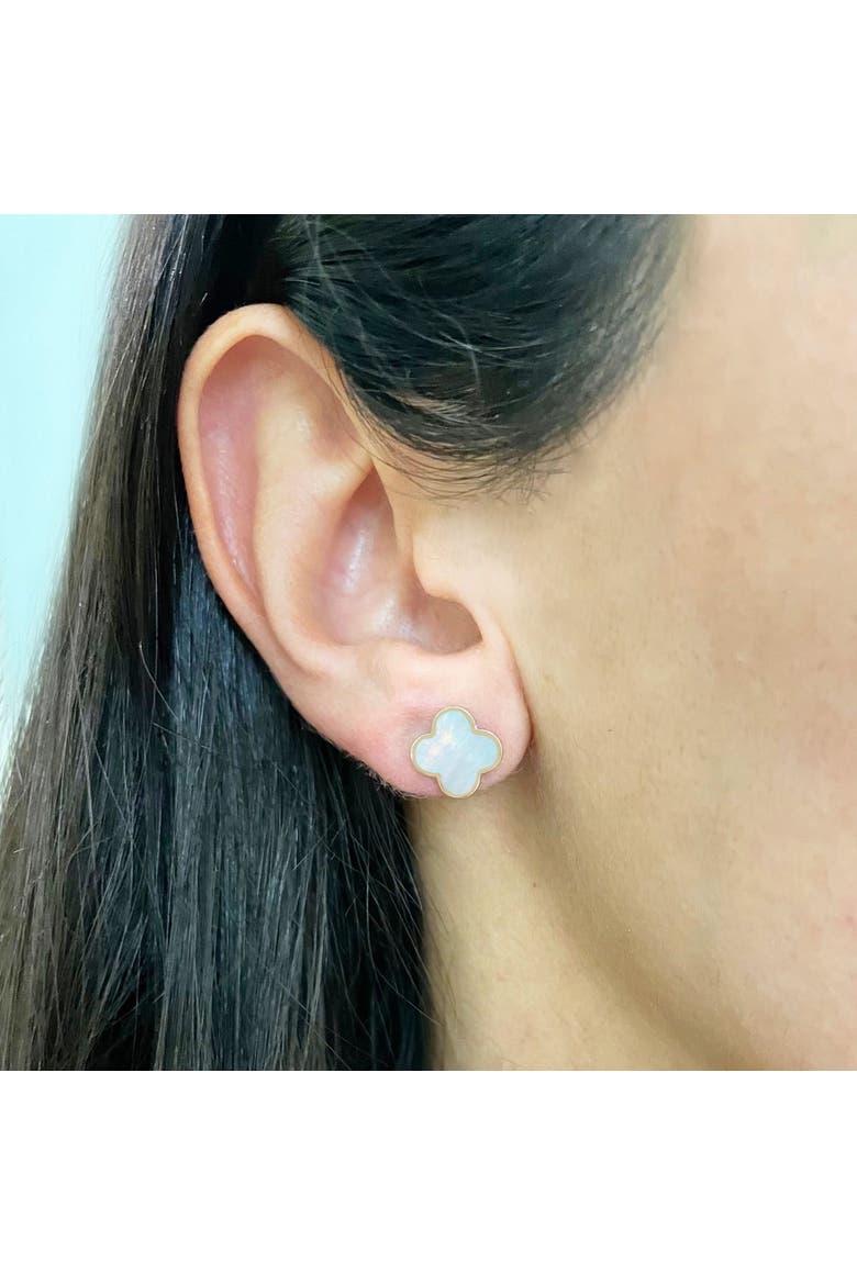 Small Mother of Pearl Clover Stud Earrings, Alternate, color, Mother of Pearl