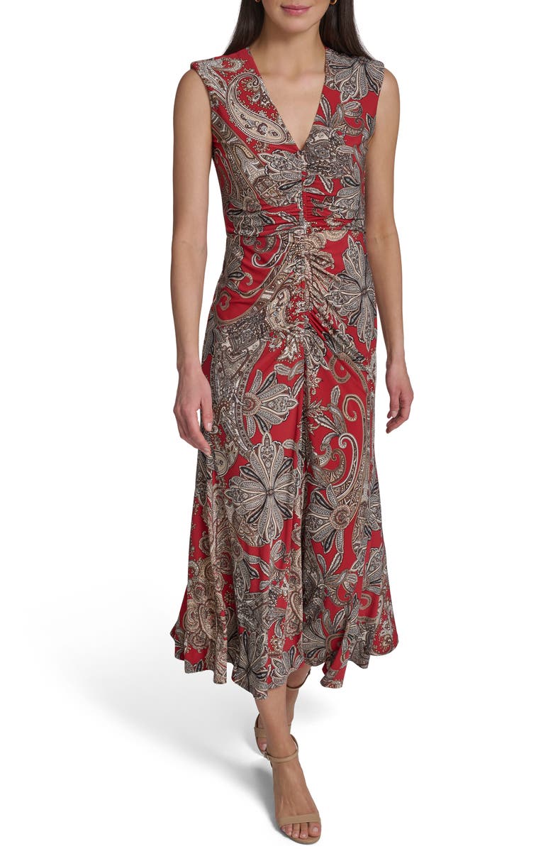 Tommy Hilfiger Ruched Jersey Midi Dress, Main, color, Red Dahlia