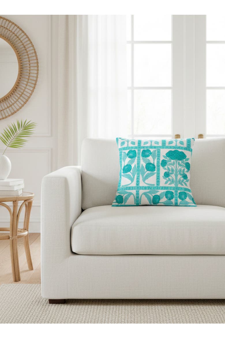 Blossom Field Linen Pillow Cover Only, Alternate, color, Teal