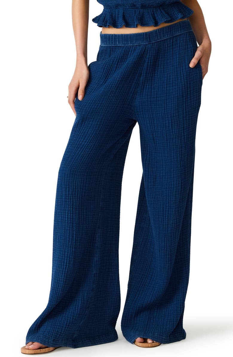 Steve Madden Harbor Cotton Blend Gauze Wide Leg Pants, Main, color, Soft Indigo
