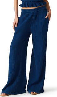Steve Madden Harbor Cotton Blend Gauze Wide Leg Pants