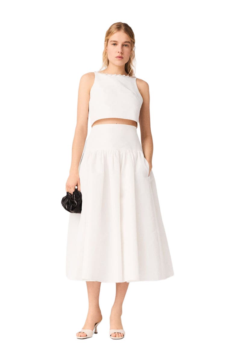 maje Jewelled collar taffeta crop top, Main, color, White