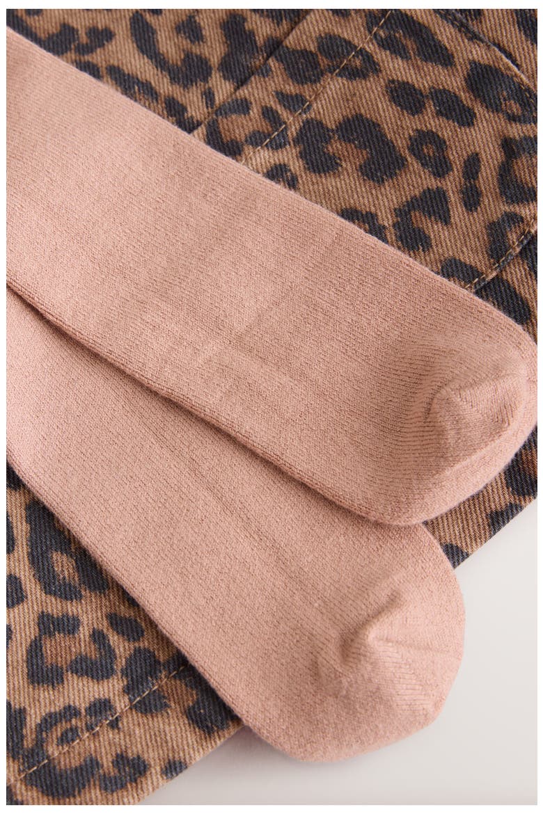 Leopard Denim Pinafore Dress, Ribbed Bodysuit & Tights Set, Alternate, color, PINK MULTI