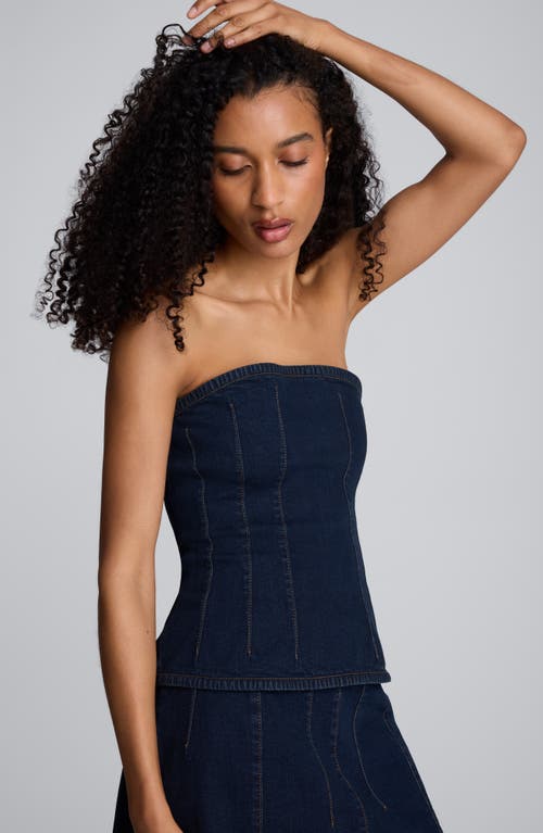 Kenneth Cole Denim Bustier Top With Smocking In Blue