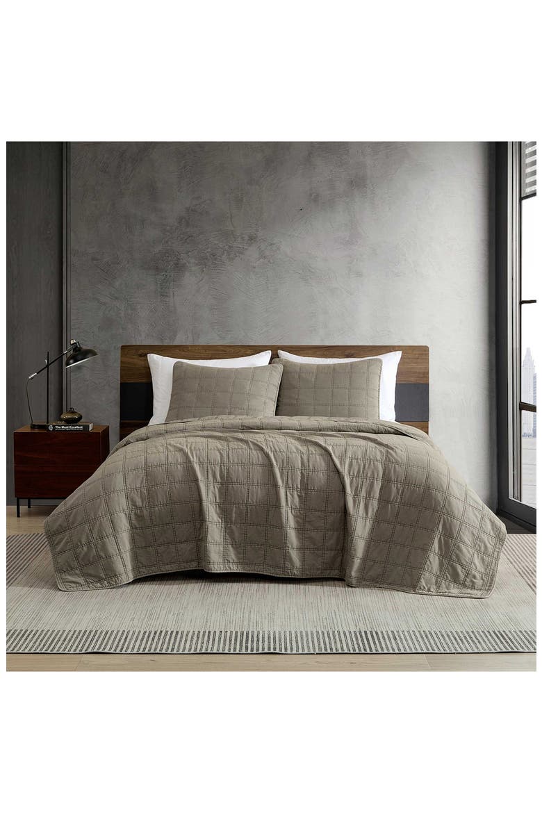 Stonewashed Solid Microfiber Quilt Set, Alternate, color, MEDIUM/ DARK BROWN