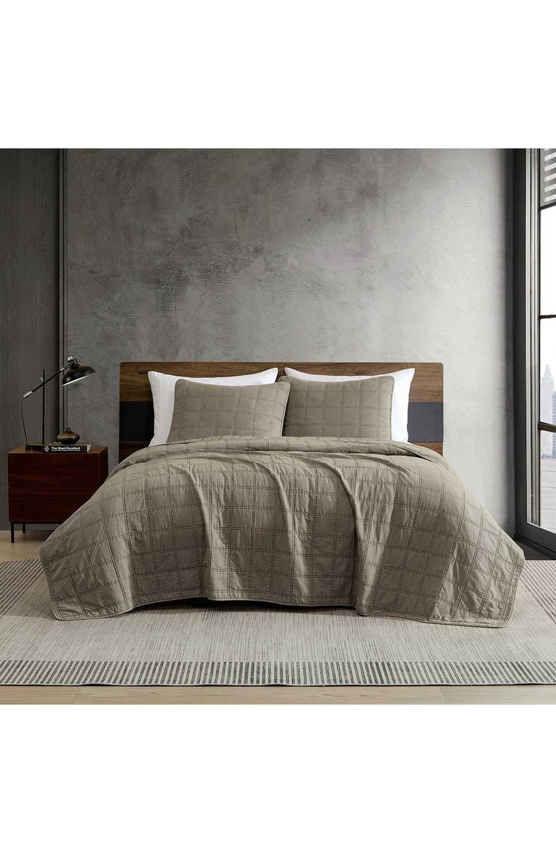 Kenneth Cole Reaction Stonewashed Solid Microfiber Quilt Set, Alternate, color, Medium/ Dark Brown