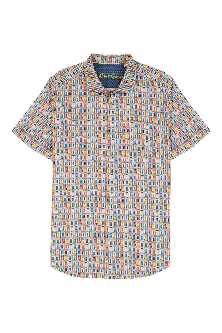 Livingston Stretch Short Sleeve Button-Up Shirt, Alternate, color, WHITE/ DOORS