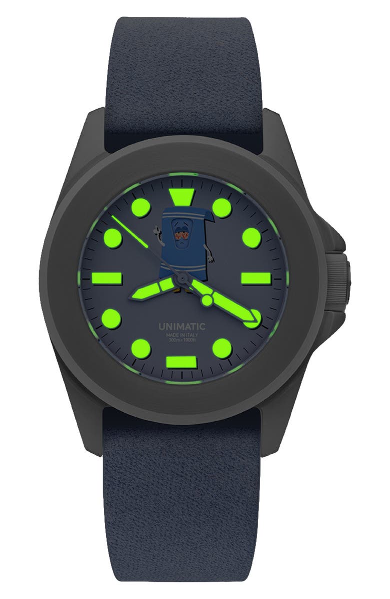 UNIMATIC x South Park Modello Quattro Towelie Toolwatch UT4 Silicone Strap Diving Watch, 49mm, Alternate, color, Lilac