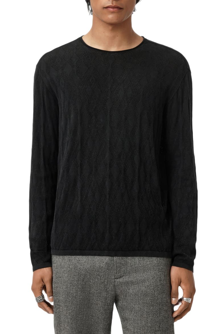 Brycen Broken Argyle Organic Cotton Sweater, Main, color, BLACK