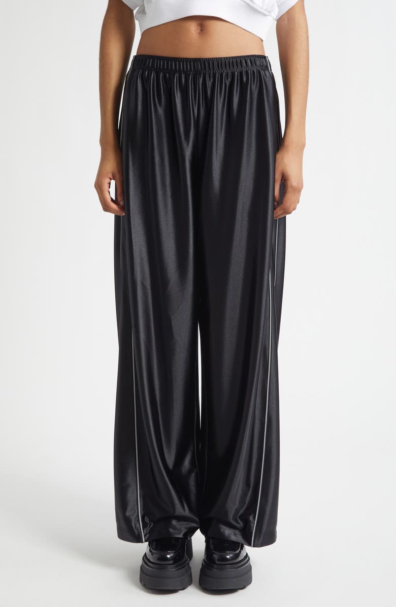Alexander Wang Reflective Piping Stretch Faille Track Pants, Alternate, color, Black