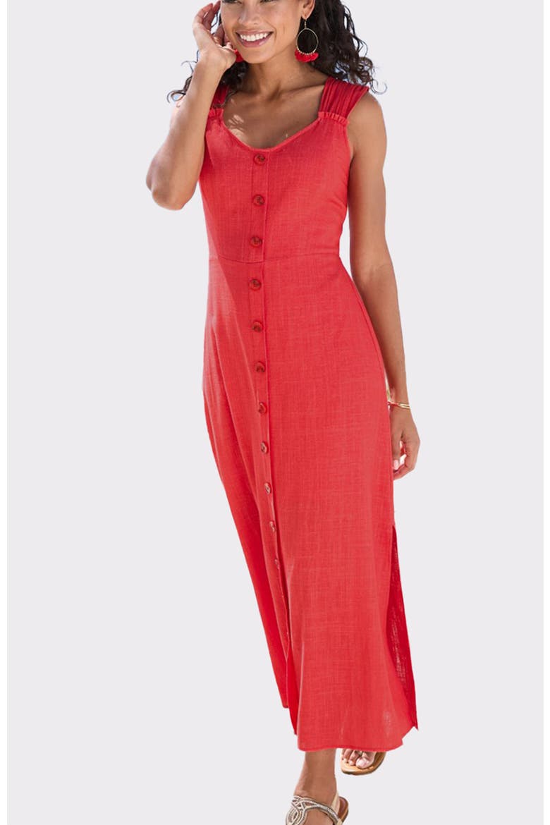 Button Detail Maxi Dress, Main, color, Red